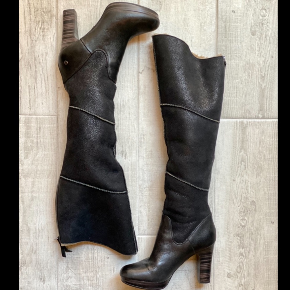 UGG Black Over-the-Knee Leather & Suede Boots